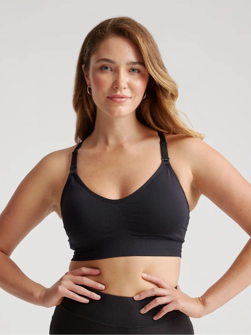 NWOT QUINCE Seamless Low Impact Maternity & Nursing Sports Bra XS Black 7866